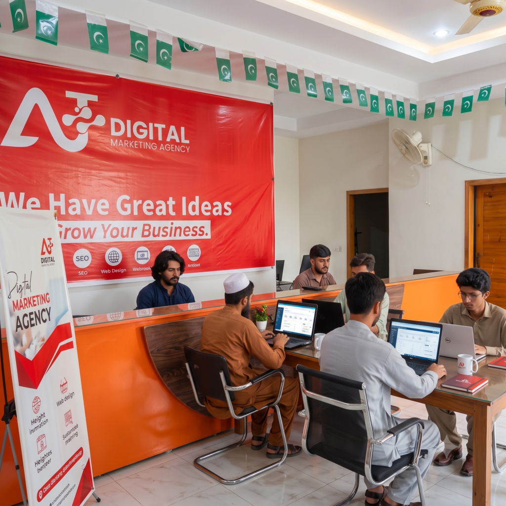 AJ Digital Marketing Agency head office and team at Shaheen Commercial Plaza Mardan